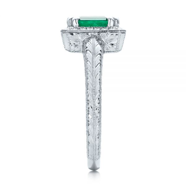  Platinum Custom Emerald And Diamond Halo Engagement Ring - Side View -  101276