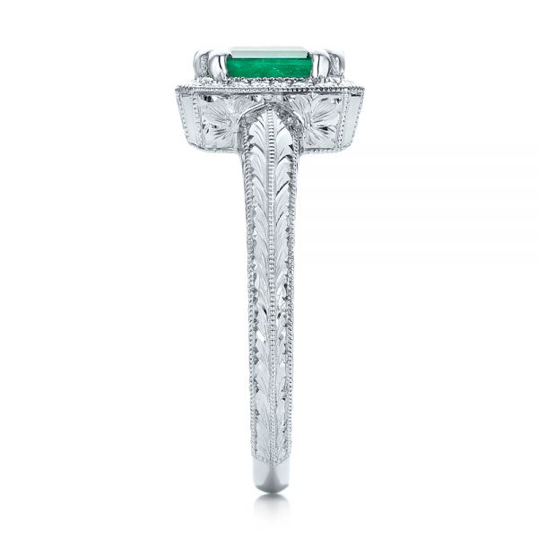 18k White Gold 18k White Gold Custom Emerald And Diamond Halo Engagement Ring - Side View -  101276