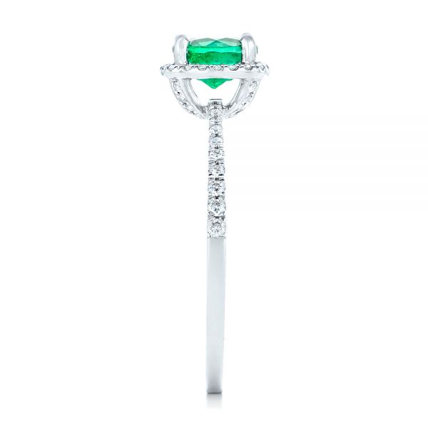14k White Gold Custom Emerald And Diamond Halo Engagement Ring - Side View -  102483