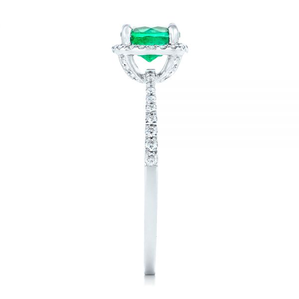 14k White Gold Custom Emerald And Diamond Halo Engagement Ring - Side View - 102483