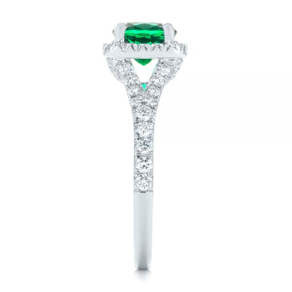 18k White Gold 18k White Gold Custom Emerald And Diamond Halo Engagement Ring - Side View -  103476