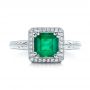 18k White Gold 18k White Gold Custom Emerald And Diamond Halo Engagement Ring - Top View -  101276 - Thumbnail