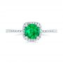 14k White Gold Custom Emerald And Diamond Halo Engagement Ring - Top View -  102483 - Thumbnail