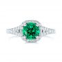 18k White Gold 18k White Gold Custom Emerald And Diamond Halo Engagement Ring - Top View -  103476 - Thumbnail