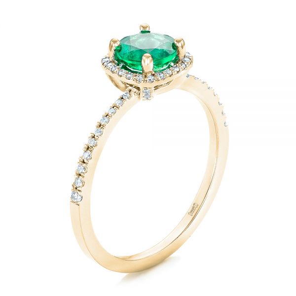 14k Yellow Gold 14k Yellow Gold Custom Emerald And Diamond Halo Engagement Ring - Three-Quarter View -  102483