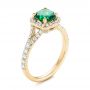 18k Yellow Gold 18k Yellow Gold Custom Emerald And Diamond Halo Engagement Ring - Three-Quarter View -  103476 - Thumbnail