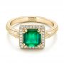 14k Yellow Gold 14k Yellow Gold Custom Emerald And Diamond Halo Engagement Ring - Flat View -  101276 - Thumbnail