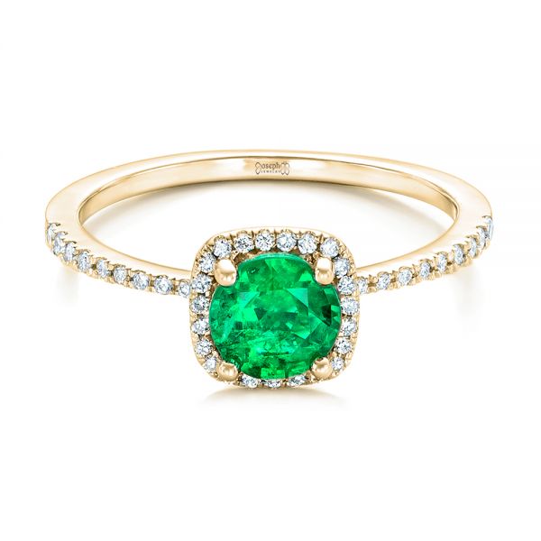 14k Yellow Gold 14k Yellow Gold Custom Emerald And Diamond Halo Engagement Ring - Flat View -  102483
