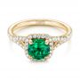 14k Yellow Gold 14k Yellow Gold Custom Emerald And Diamond Halo Engagement Ring - Flat View -  103476 - Thumbnail