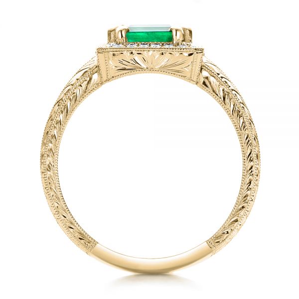 14k Yellow Gold 14k Yellow Gold Custom Emerald And Diamond Halo Engagement Ring - Front View -  101276