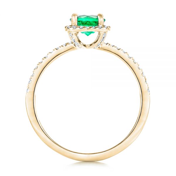 18k Yellow Gold 18k Yellow Gold Custom Emerald And Diamond Halo Engagement Ring - Front View -  102483