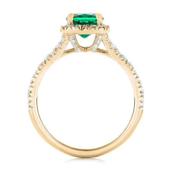 14k Yellow Gold 14k Yellow Gold Custom Emerald And Diamond Halo Engagement Ring - Front View -  103476