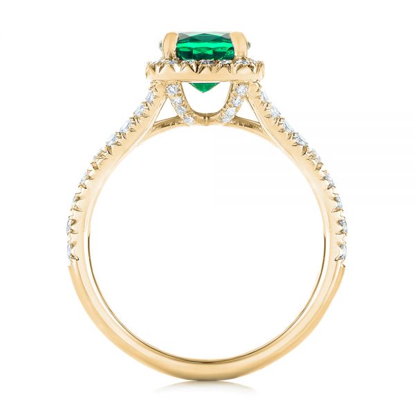 18k Yellow Gold 18k Yellow Gold Custom Emerald And Diamond Halo Engagement Ring - Front View -  103476