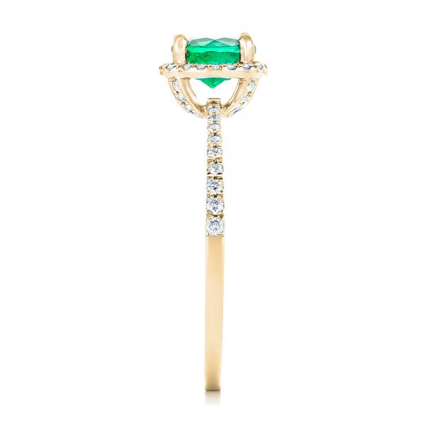 18k Yellow Gold 18k Yellow Gold Custom Emerald And Diamond Halo Engagement Ring - Side View -  102483