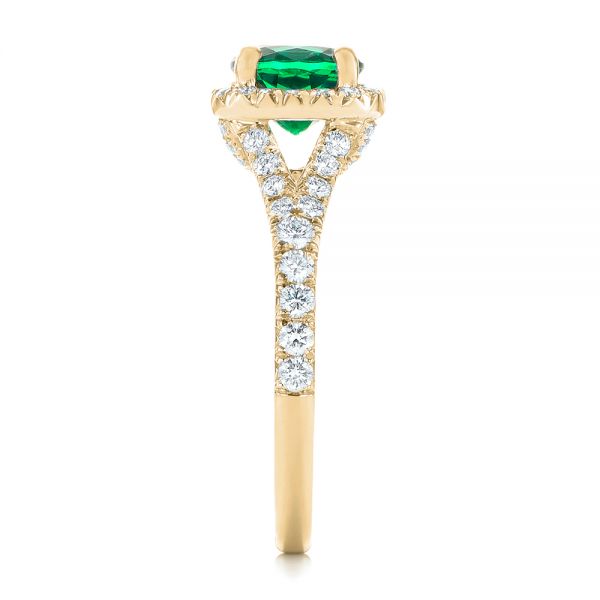 14k Yellow Gold 14k Yellow Gold Custom Emerald And Diamond Halo Engagement Ring - Side View -  103476