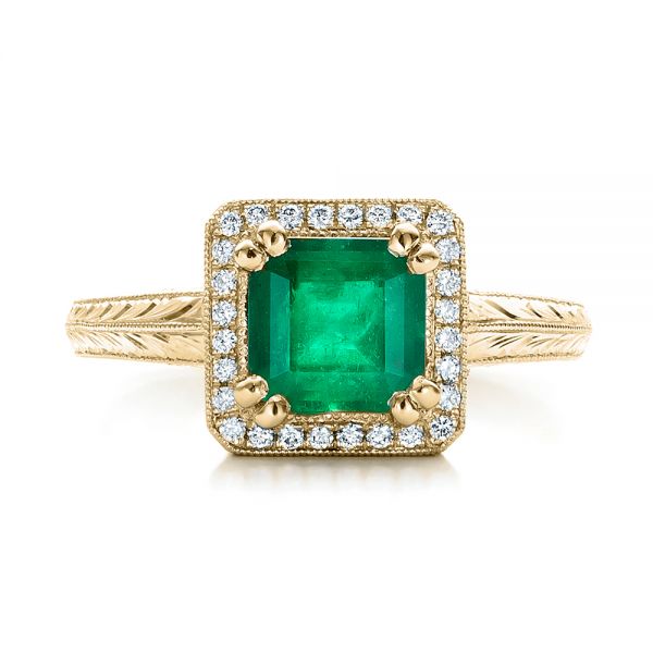 18k Yellow Gold 18k Yellow Gold Custom Emerald And Diamond Halo Engagement Ring - Top View -  101276