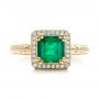 18k Yellow Gold 18k Yellow Gold Custom Emerald And Diamond Halo Engagement Ring - Top View -  101276 - Thumbnail