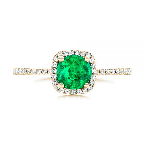 14k Yellow Gold 14k Yellow Gold Custom Emerald And Diamond Halo Engagement Ring - Top View -  102483
