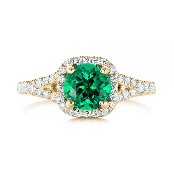 14k Yellow Gold 14k Yellow Gold Custom Emerald And Diamond Halo Engagement Ring - Top View -  103476