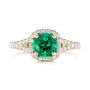 18k Yellow Gold 18k Yellow Gold Custom Emerald And Diamond Halo Engagement Ring - Top View -  103476 - Thumbnail