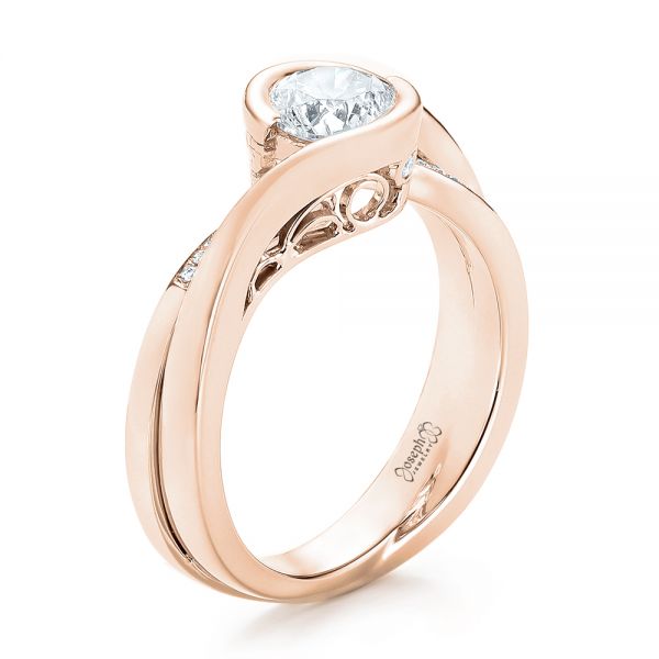 18k Rose Gold Custom Engagement Ring And Diamond Jacket Wedding Band