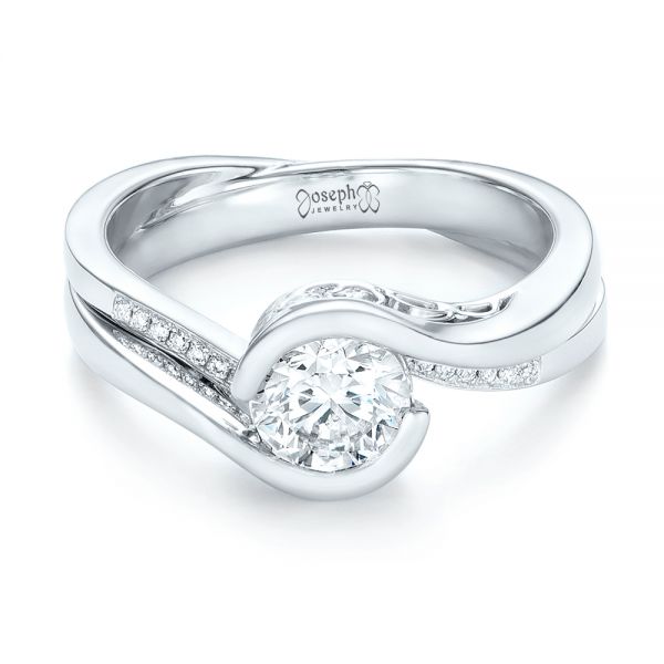  14K Gold 14K Gold Custom Engagement Ring And Diamond Jacket Wedding Band - Flat View -  103203 - Thumbnail