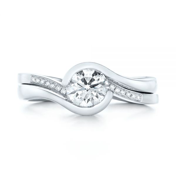  Platinum Custom Engagement Ring And Diamond Jacket Wedding Band - Top View -  103203 - Thumbnail