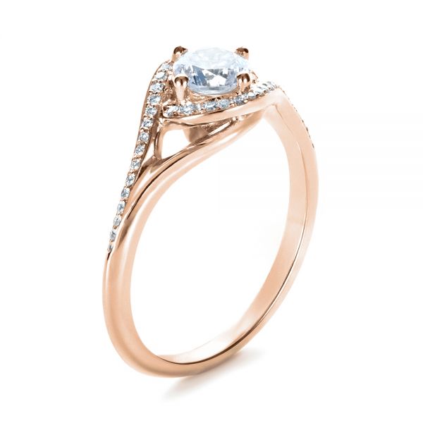 18k Rose Gold 18k Rose Gold Custom Engagement Ring With Wrapped Halo - Three-Quarter View -  1397