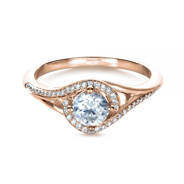 18k Rose Gold 18k Rose Gold Custom Engagement Ring With Wrapped Halo - Flat View -  1397