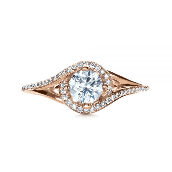 14k Rose Gold 14k Rose Gold Custom Engagement Ring With Wrapped Halo - Top View -  1397