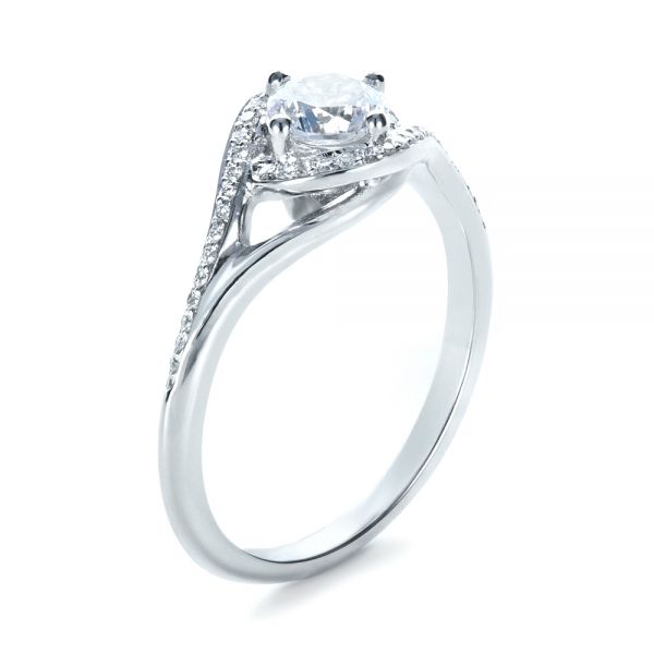 18k White Gold Custom Engagement Ring With Wrapped Halo - Three-Quarter View -  1397