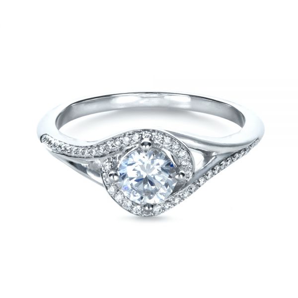 18k White Gold Custom Engagement Ring With Wrapped Halo - Flat View - 1397