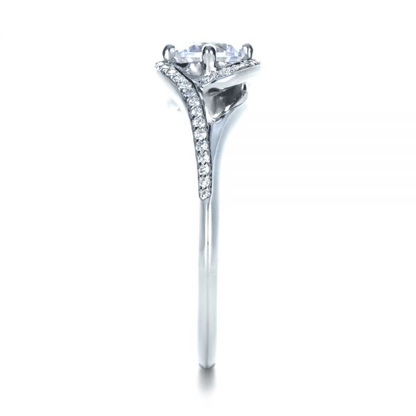 18k White Gold Custom Engagement Ring With Wrapped Halo - Side View - 1397