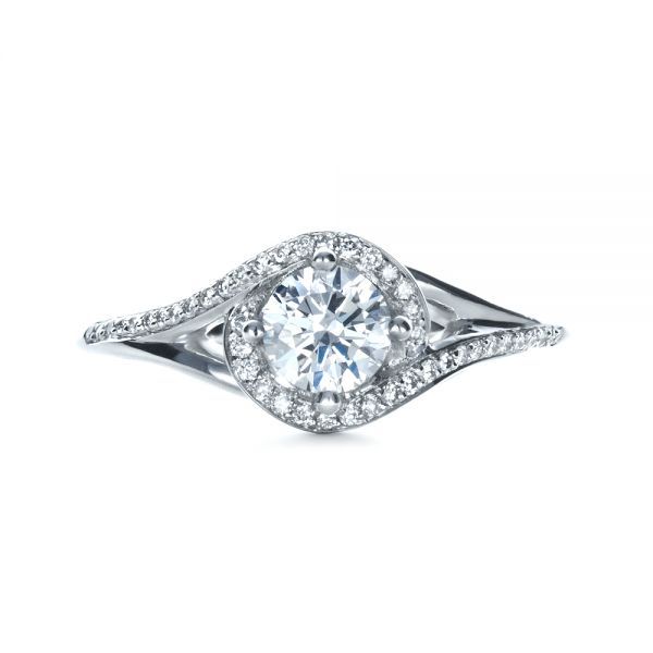 18k White Gold Custom Engagement Ring With Wrapped Halo - Top View - 1397