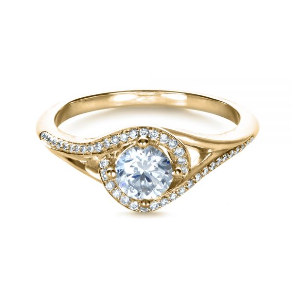 18k Yellow Gold 18k Yellow Gold Custom Engagement Ring With Wrapped Halo - Flat View -  1397