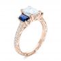 18k Rose Gold 18k Rose Gold Custom Engraved Blue Sapphire And Diamond Engagement Ring - Three-Quarter View -  102110 - Thumbnail