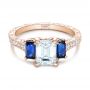 18k Rose Gold 18k Rose Gold Custom Engraved Blue Sapphire And Diamond Engagement Ring - Flat View -  102110 - Thumbnail