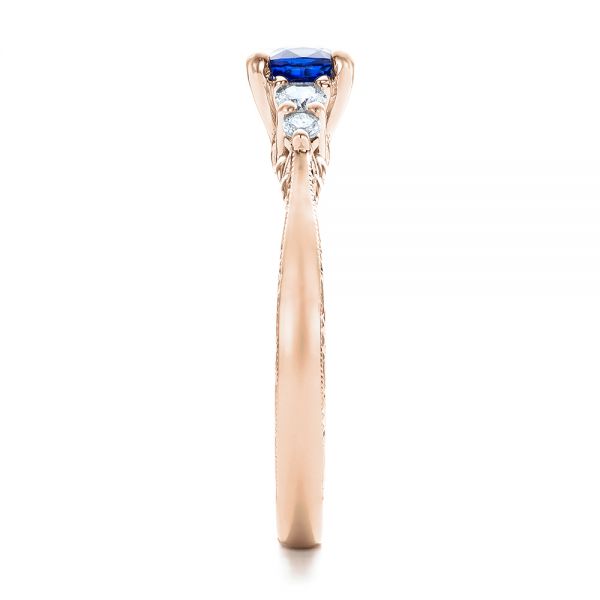 14k Rose Gold 14k Rose Gold Custom Engraved Blue Sapphire And Diamond Engagement Ring - Side View - 101957