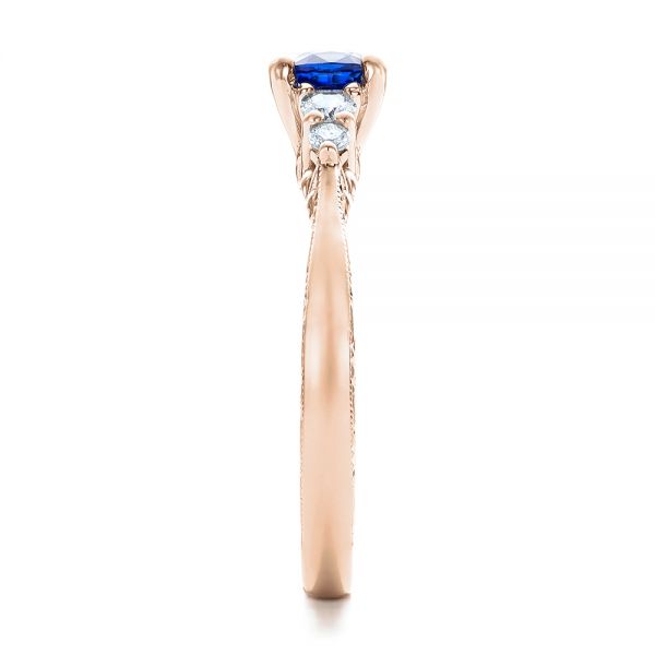 14k Rose Gold 14k Rose Gold Custom Engraved Blue Sapphire And Diamond Engagement Ring - Side View -  101957