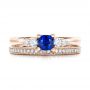 14k Rose Gold 14k Rose Gold Custom Engraved Blue Sapphire And Diamond Engagement Ring - Top View -  101957 - Thumbnail