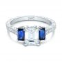 18k White Gold 18k White Gold Custom Engraved Blue Sapphire And Diamond Engagement Ring - Flat View -  102110 - Thumbnail