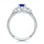 14k White Gold Custom Engraved Blue Sapphire And Diamond Engagement Ring - Front View -  101957 - Thumbnail