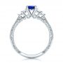 14k White Gold Custom Engraved Blue Sapphire And Diamond Engagement Ring - Front View -  101957 - Thumbnail