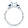14k White Gold 14k White Gold Custom Engraved Blue Sapphire And Diamond Engagement Ring - Front View -  102110 - Thumbnail