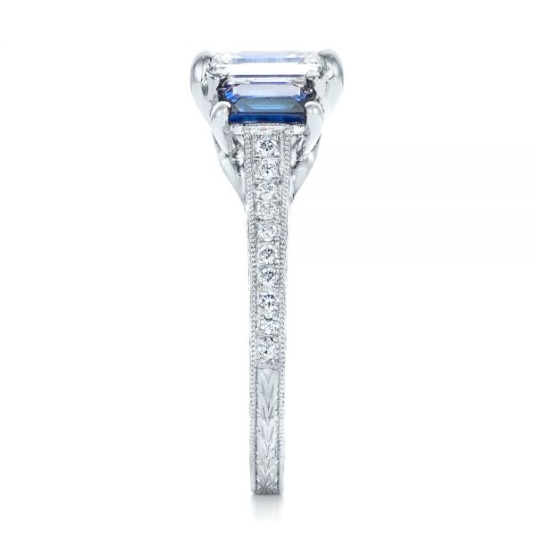 14k White Gold 14k White Gold Custom Engraved Blue Sapphire And Diamond Engagement Ring - Side View -  102110