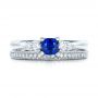 18k White Gold 18k White Gold Custom Engraved Blue Sapphire And Diamond Engagement Ring - Top View -  101957 - Thumbnail