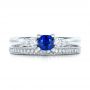 14k White Gold Custom Engraved Blue Sapphire And Diamond Engagement Ring - Top View -  101957 - Thumbnail