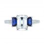14k White Gold 14k White Gold Custom Engraved Blue Sapphire And Diamond Engagement Ring - Top View -  102110 - Thumbnail