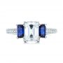  Platinum Custom Engraved Blue Sapphire And Diamond Engagement Ring - Top View -  102110 - Thumbnail