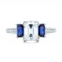 18k White Gold 18k White Gold Custom Engraved Blue Sapphire And Diamond Engagement Ring - Top View -  102110 - Thumbnail